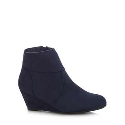 The Collection Navy textured wedge heel ankle boots